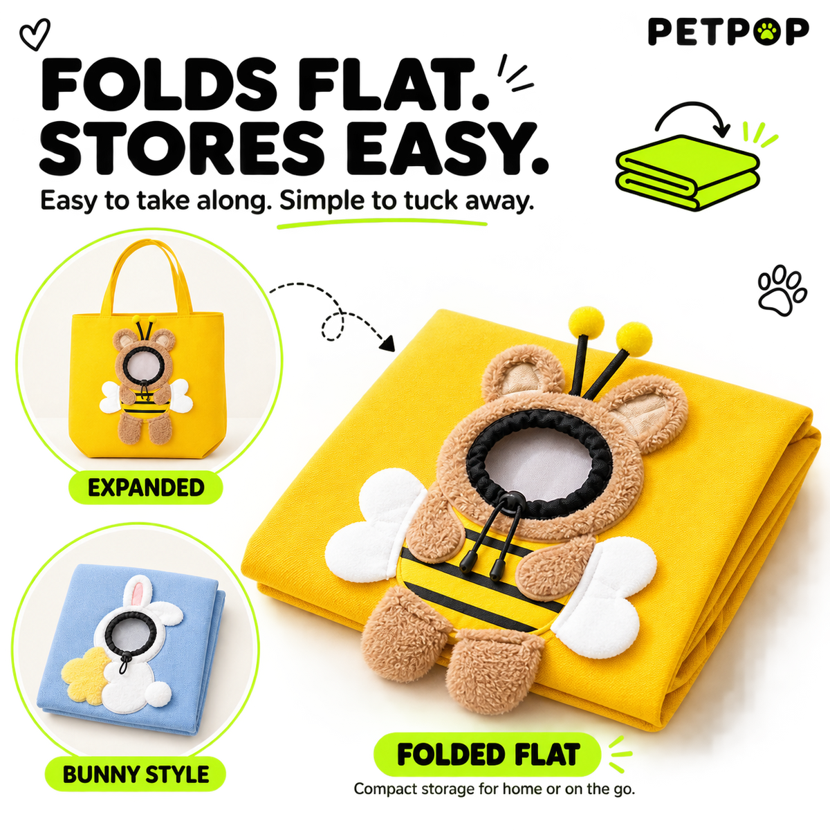 PetPop Peek-Out Pet Tote Bag – Bee, Bunny & Dino