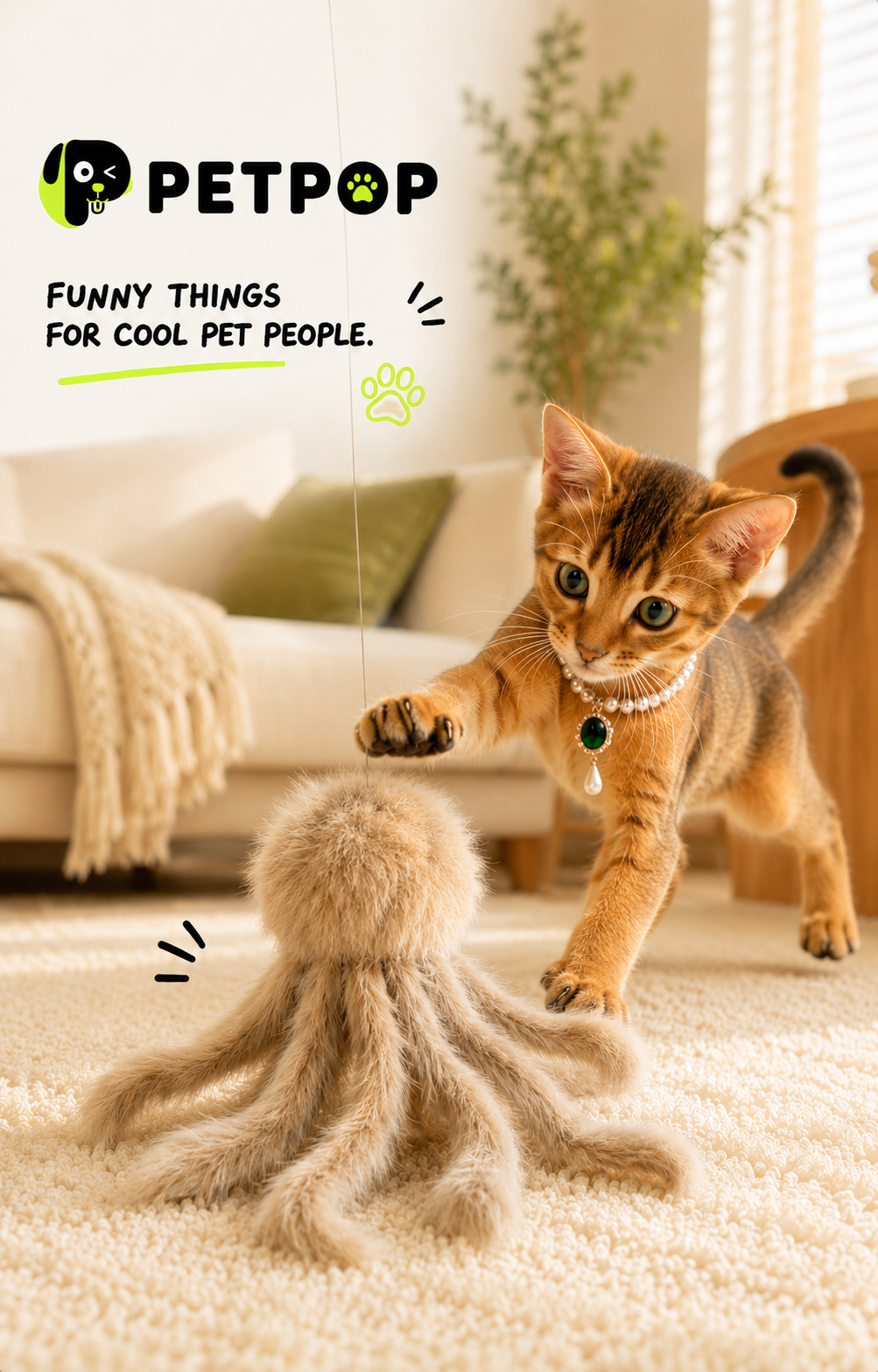 Fluffy Octopus Interactive Cat Toy – 8 Soft Tentacles