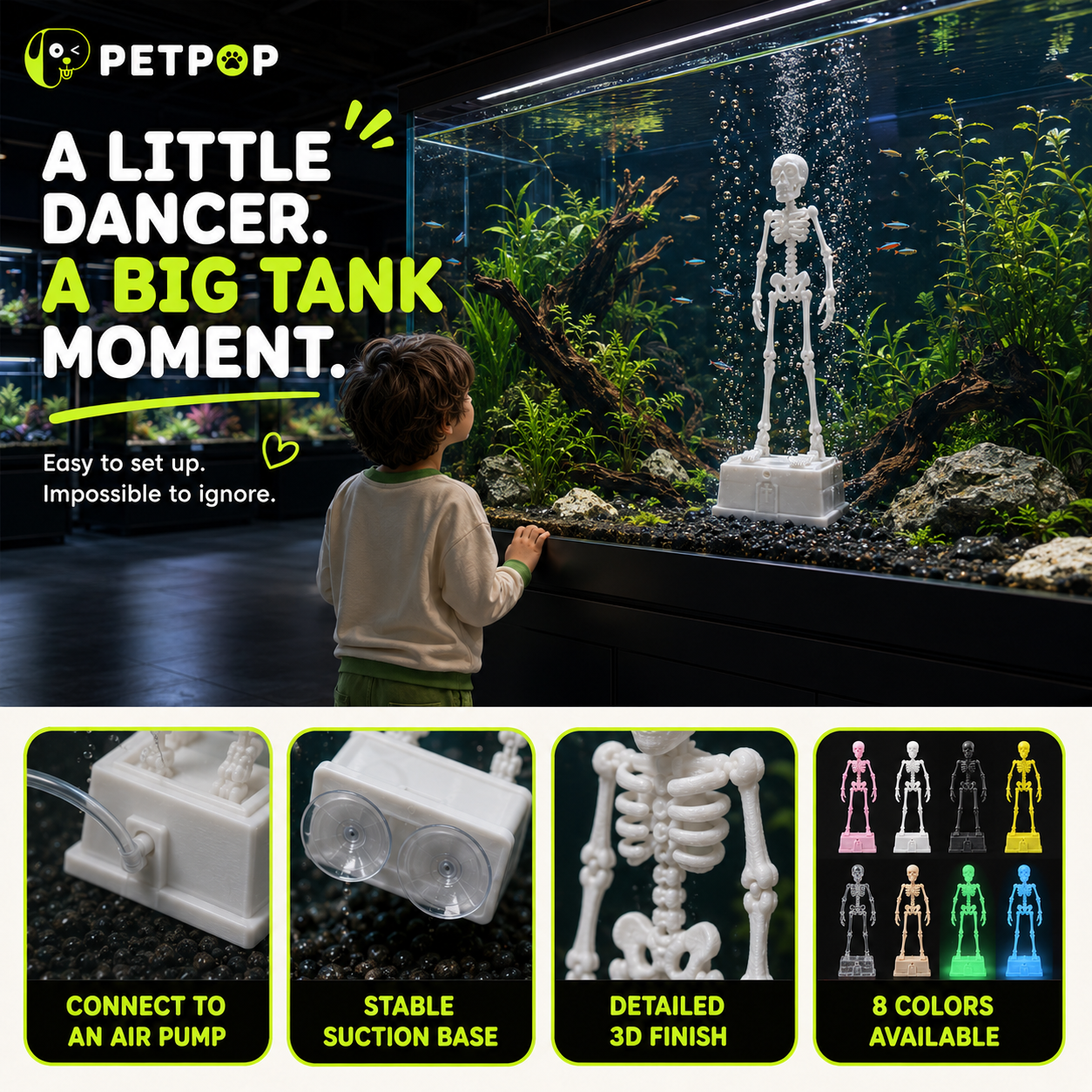 Dancing Skeleton Aquarium Air Bubble Ornament
