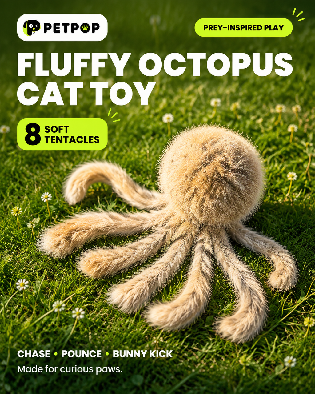 Fluffy Octopus Interactive Cat Toy – 8 Soft Tentacles