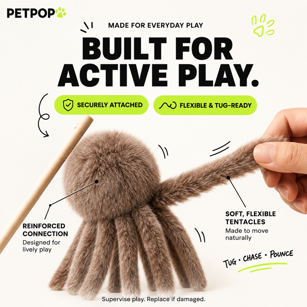 Fluffy Octopus Interactive Cat Toy – 8 Soft Tentacles
