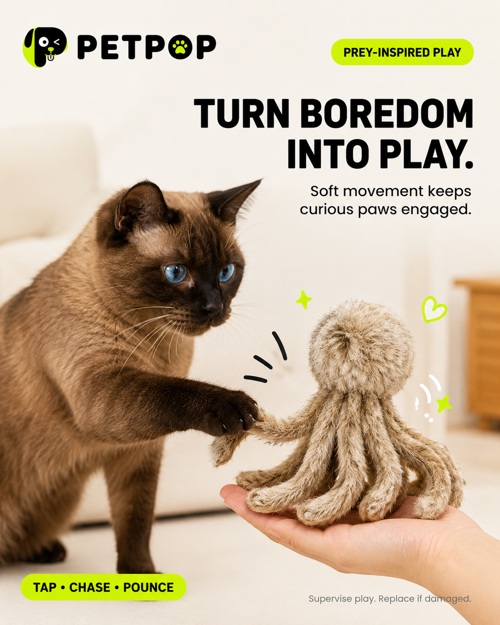 Fluffy Octopus Interactive Cat Toy – 8 Soft Tentacles