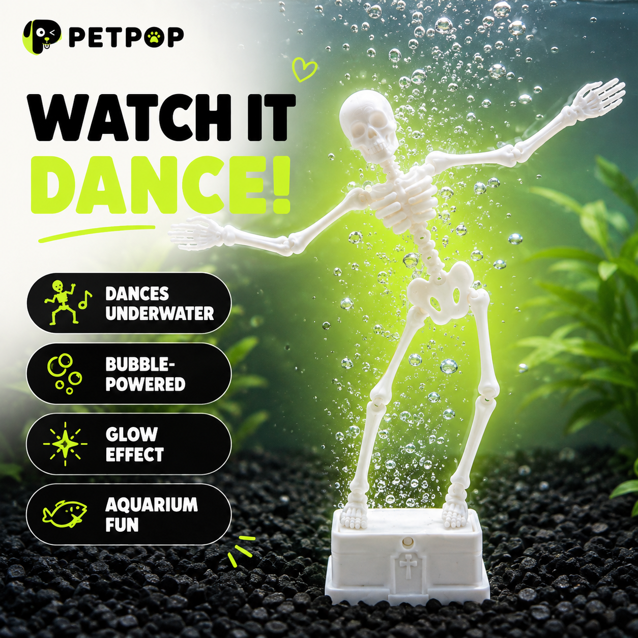 Dancing Skeleton Aquarium Air Bubble Ornament
